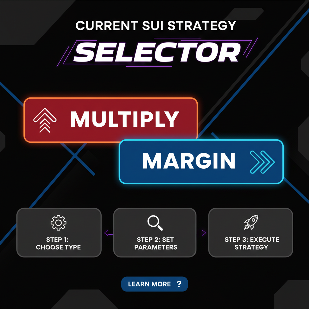 CurrentSUI strategy selector Multiply vs Margin, bold buttons, dark aggressive UI